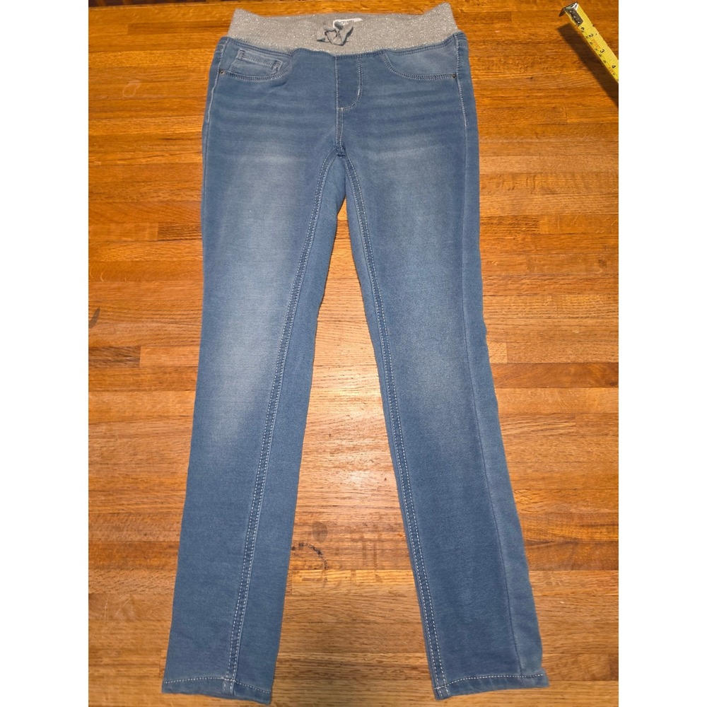Crown & Ivy Kids Girls 10 Light Blue Denim Elastic Sparkle Waist Ankle Jeggings